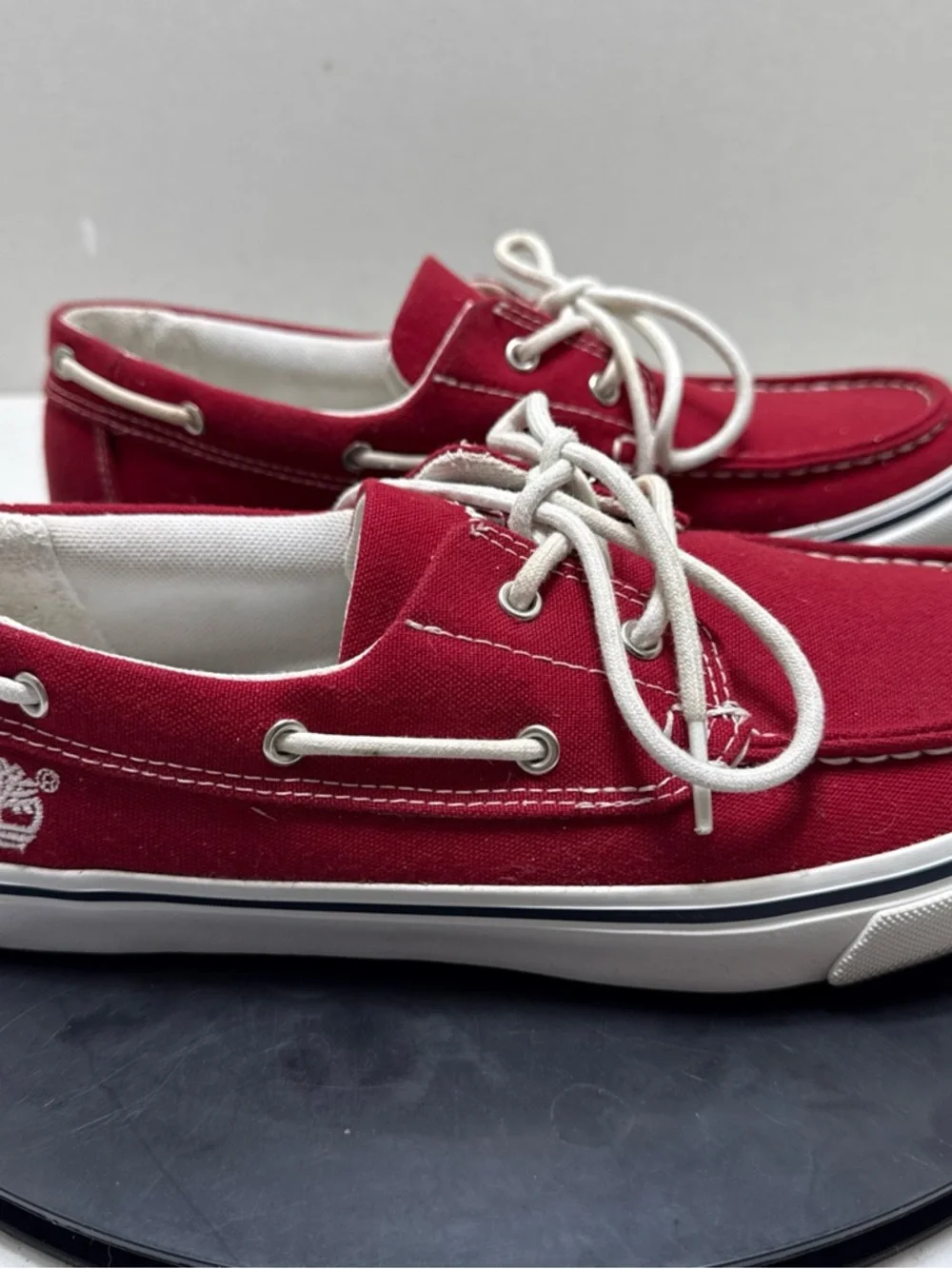 Timberland‎ Men’s Red Canvas Boat Shoes with White Laces